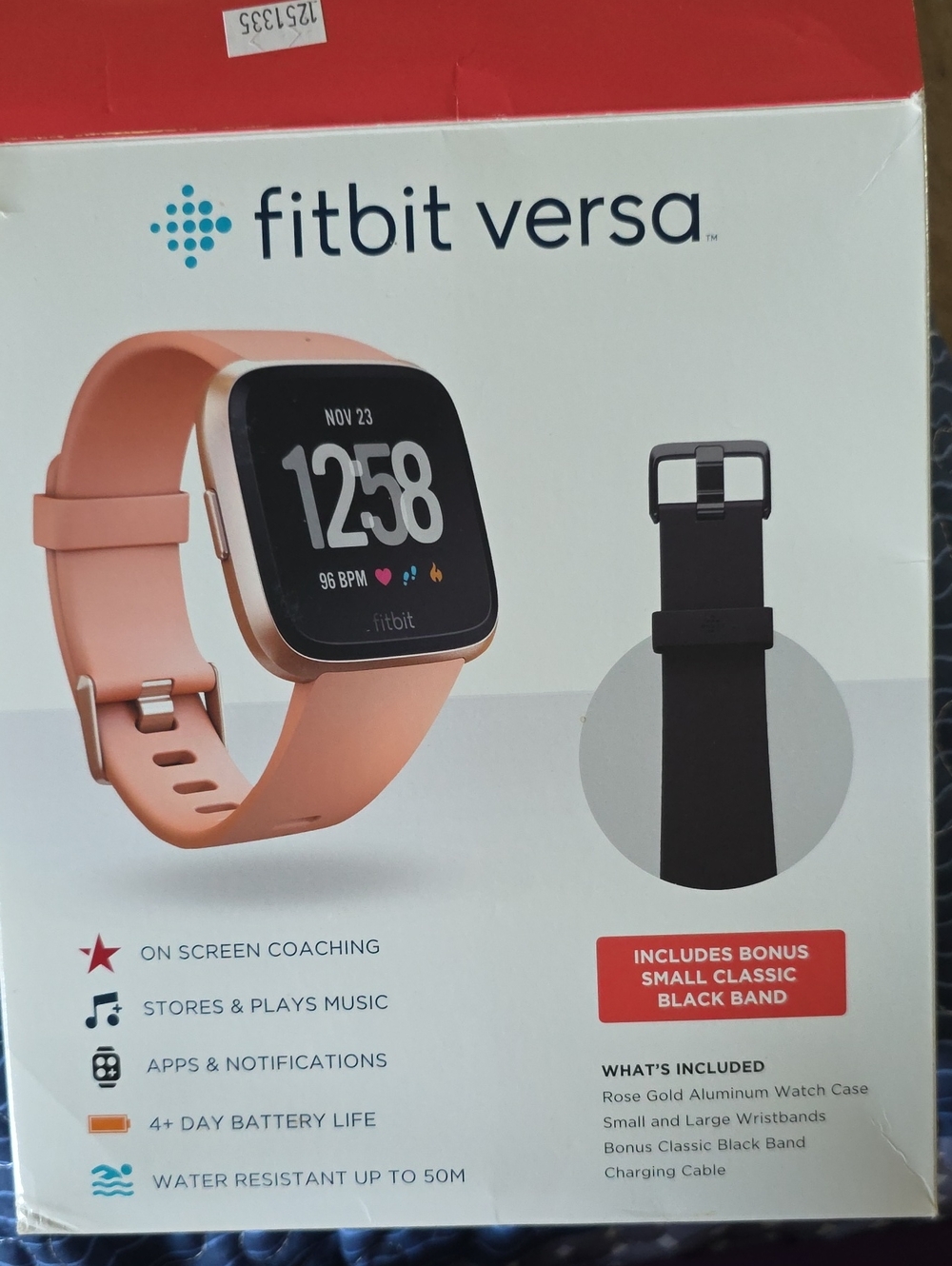 fitbit Versa Rose Gold Case with Peach Pink Band and Black Bonus Band